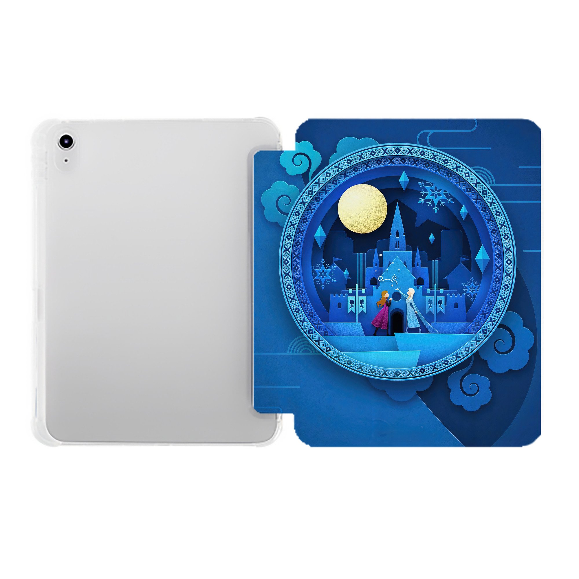 （画像用） アナと雪の女王 アンナ エルサ Frozen Anna Elsa IPad ケース ペン収納付き 三つ折りスタンド PUレザー×シリコン 対応機種9.5/10.5/10.9インチ